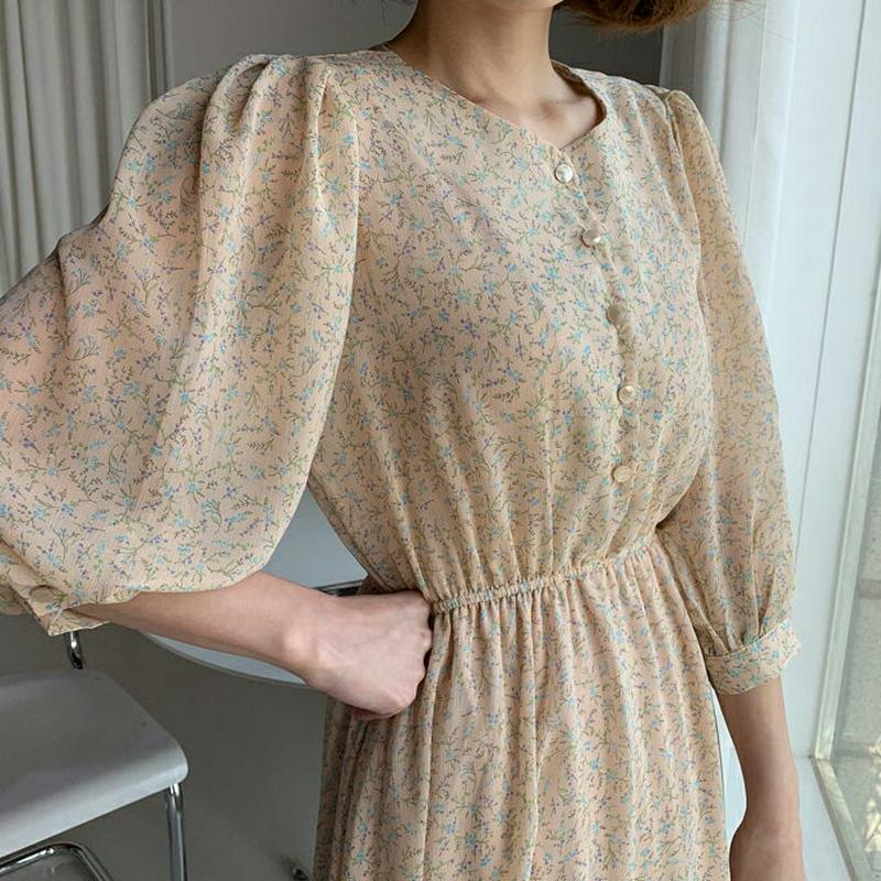 小花柄ボタンワンピース・全2色・t58732 レディース 【ops】【ワンピース　ロング ロングワンピース 花柄 小花柄 フラワ