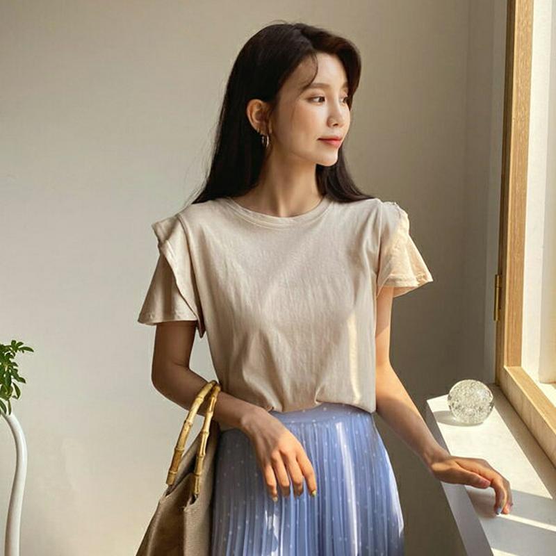 フリルショルダーTシャツ・全4色・b58715 レディース 【tops】【トップス Tシャツ 半袖 フリル フリルショルダー 袖