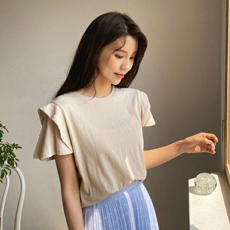 フリルショルダーTシャツ・全4色・b58715 レディース 【tops】【トップス Tシャツ 半袖 フリル フリルショルダー 袖