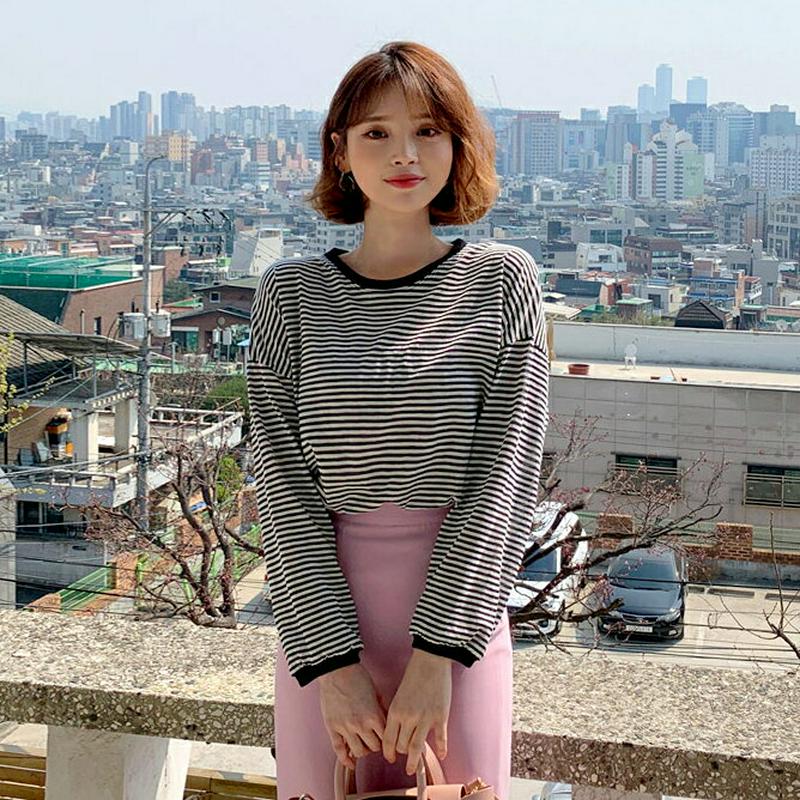 ルーズフィットボーダーTシャツ・全4色・t58813 レディース 【tops】【トップス Tシャツ 長袖 ボーダー 柄 ゆったり