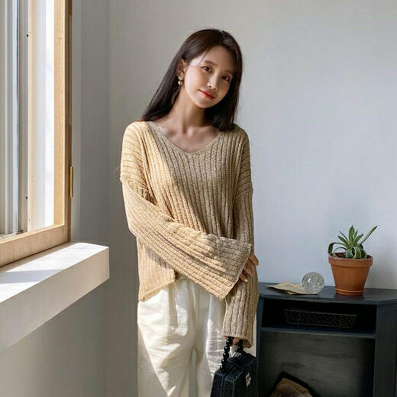 Vネックメランジニット・全3色・t58816 レディース 【tops】【トップス ニット ニットトップス 長袖 メランジ Vネッ