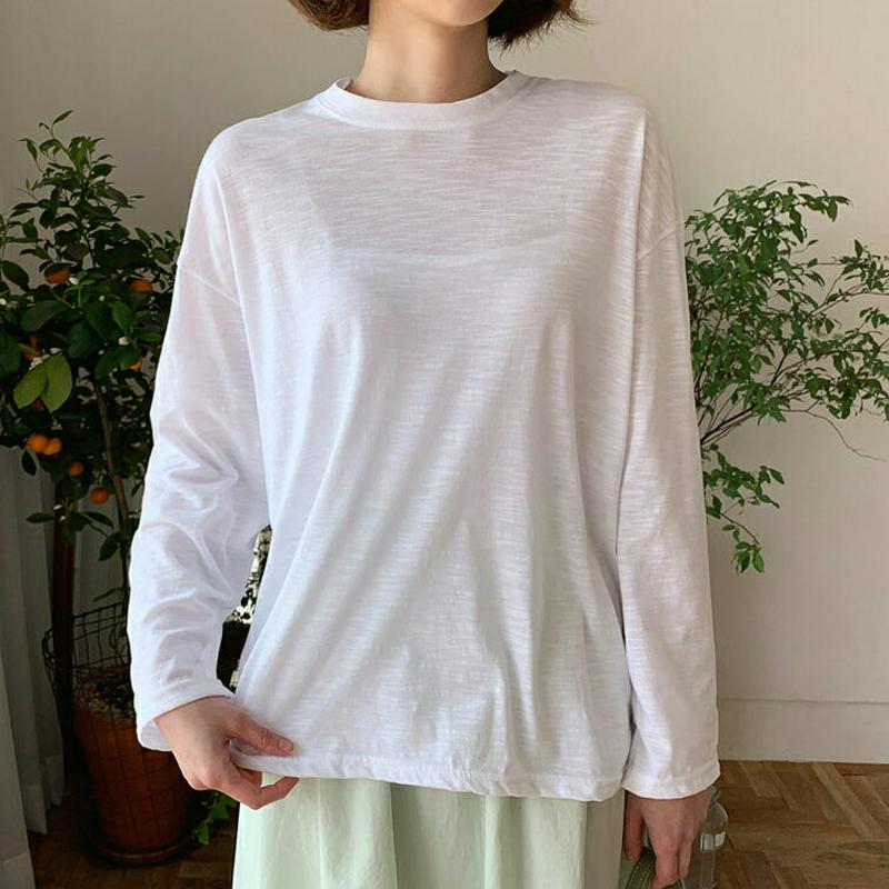 ルーズラウンドネックTシャツ・全5色・t58815 レディース 【tops】【トップス Tシャツ 長袖 ロンT 無地T ゆったり