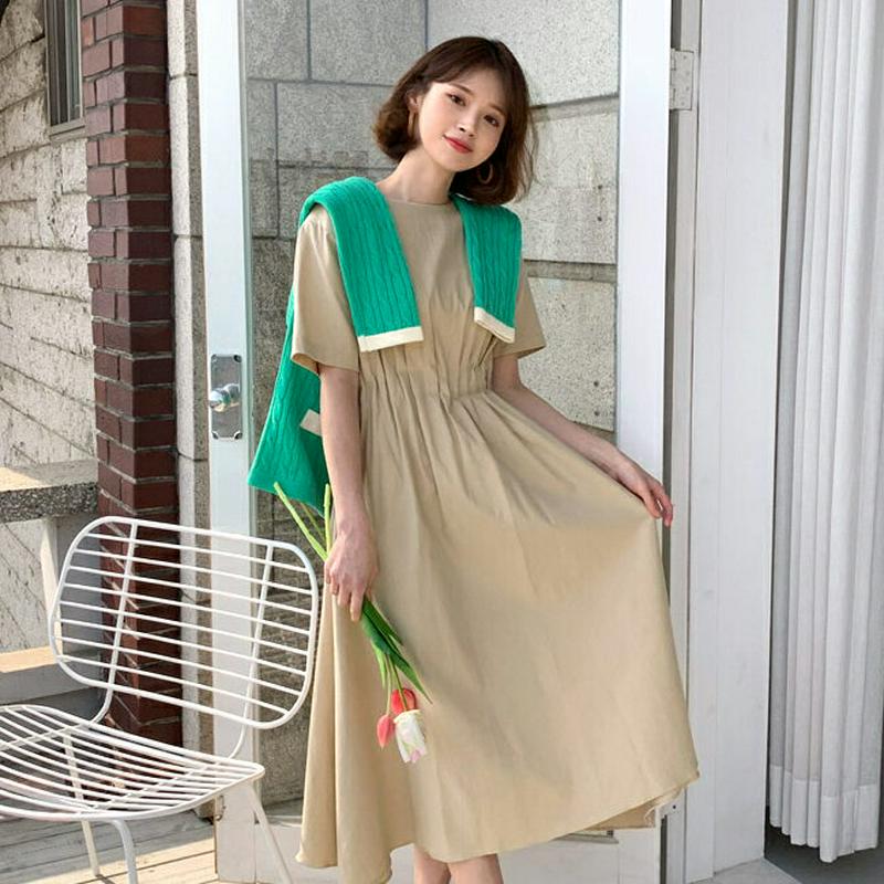 ウエストギャザーワンピース・全2色・b58736 レディース 【ops】【ワンピース　ロング ロングワンピース 半袖 ハーフスリ