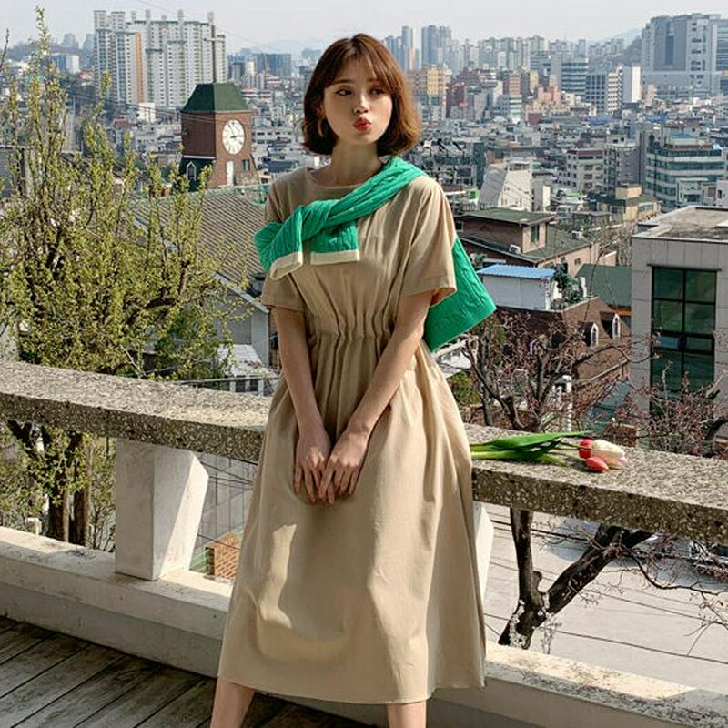 ウエストギャザーワンピース・全2色・b58736 レディース 【ops】【ワンピース　ロング ロングワンピース 半袖 ハーフスリ