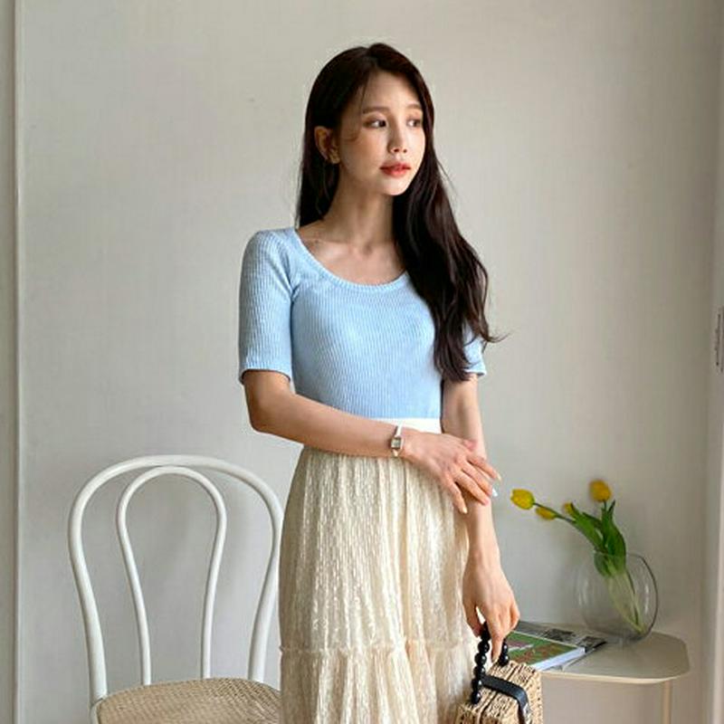 2WAYスリムリブTシャツ・全4色・t58812 レディース 【tops】【トップス Tシャツ 半袖 ハーフスリーブ リブトップ