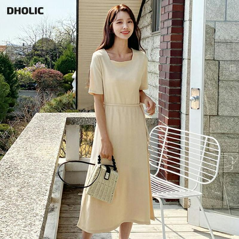 ストラップ付スクエアワンピース・全3色・t58731 レディース 【ops】【ワンピース ロング ロングワンピース 半袖　ハーフ