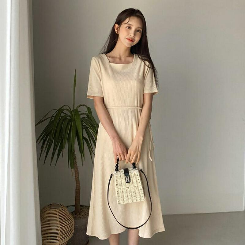 ストラップ付スクエアワンピース・全3色・t58731 レディース 【ops】【ワンピース ロング ロングワンピース 半袖　ハーフ