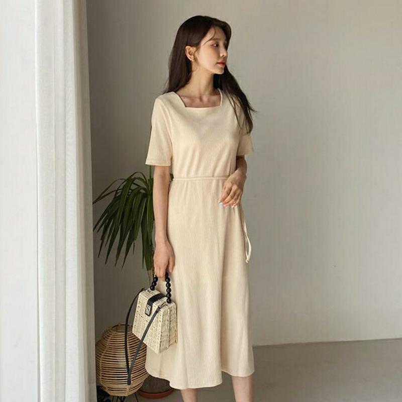 ストラップ付スクエアワンピース・全3色・t58731 レディース 【ops】【ワンピース ロング ロングワンピース 半袖　ハーフ