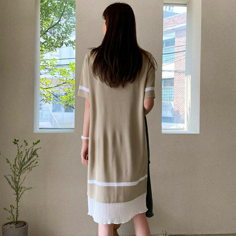 プリーツヘム配色ニットワンピース・全4色・b61667 レディース【ops】【ワンピース ミディ丈 ミディワンピース 半袖 プリ