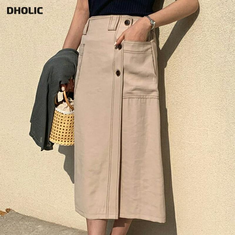 ステッチボタンスカート・全2色・t61675 レディース【sk】【スカート ミディ丈 ミディスカート ステッチ カジュアル 大人