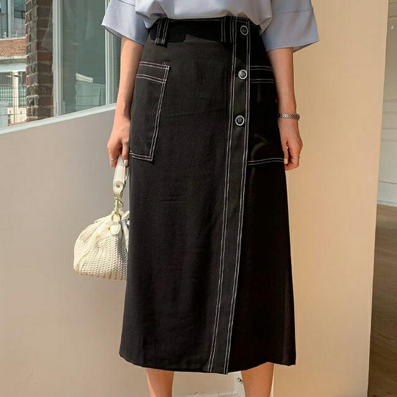 ステッチボタンスカート・全2色・t61675 レディース【sk】【スカート ミディ丈 ミディスカート ステッチ カジュアル 大人
