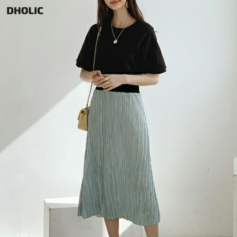 ラグランプリーツ配色ワンピース・全3色・b55801 レディース 【ops】【ワンピース ロング ロングワンピース 半袖 ハーフ