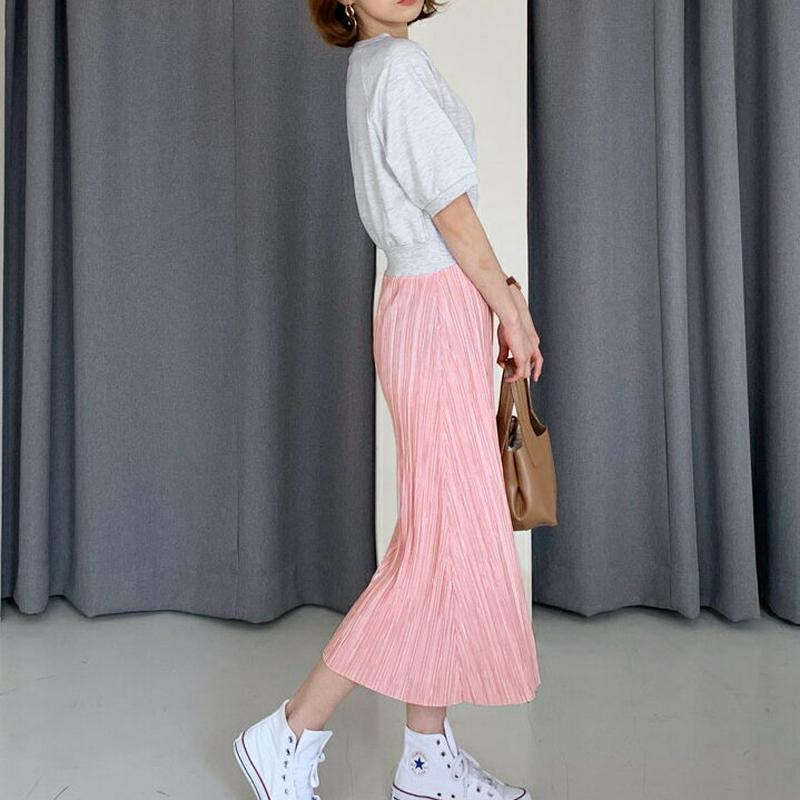 ラグランプリーツ配色ワンピース・全3色・b55801 レディース 【ops】【ワンピース ロング ロングワンピース 半袖 ハーフ