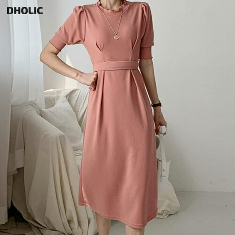 ストラップ付ウェーブワンピース・全3色・t55802 レディース 【ops】【ワンピース ミディ丈 ミディワンピース 半袖 単色