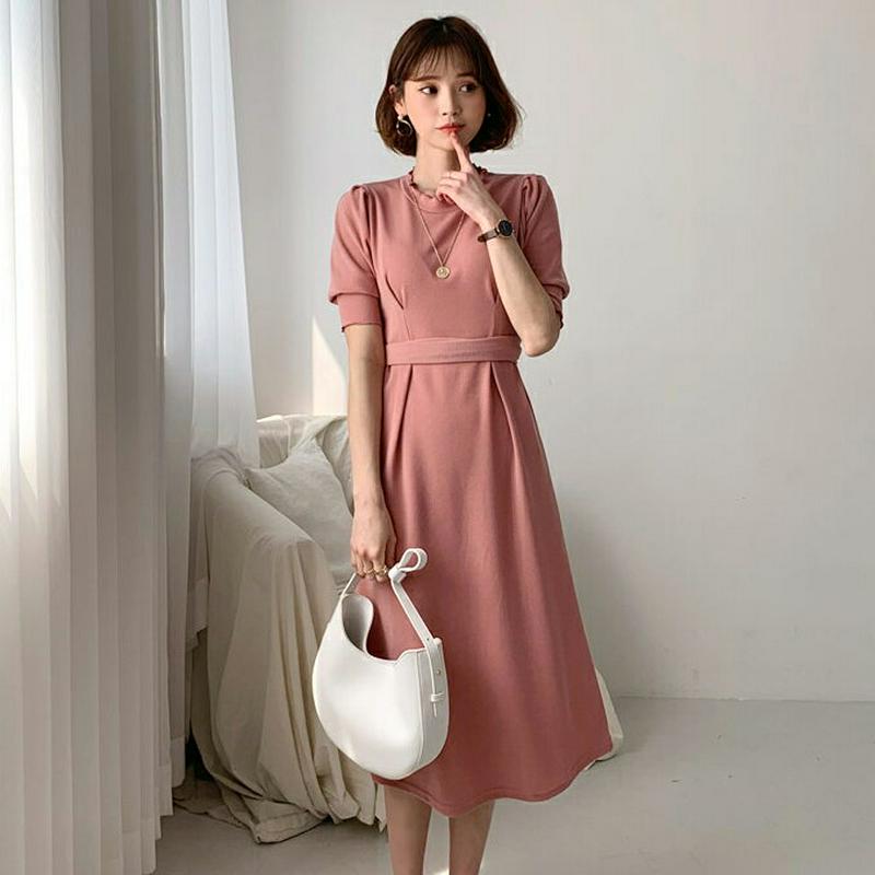 ストラップ付ウェーブワンピース・全3色・t55802 レディース 【ops】【ワンピース ミディ丈 ミディワンピース 半袖 単色