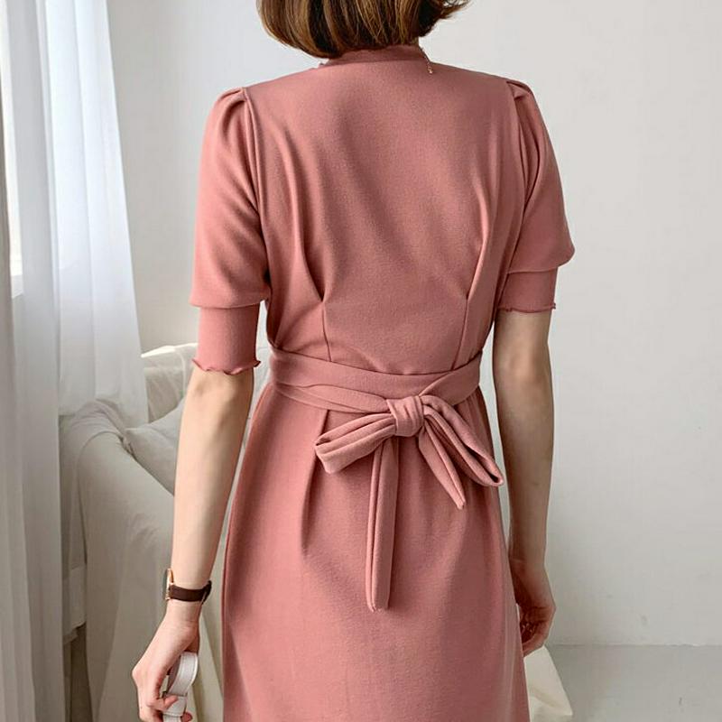 ストラップ付ウェーブワンピース・全3色・t55802 レディース 【ops】【ワンピース ミディ丈 ミディワンピース 半袖 単色