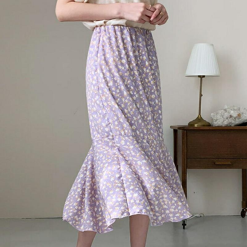 ラッフル小花柄スカート・全3色・b55790 レディース 【sk】【スカート ロングスカート ロング 花柄 フラワー　総柄 ラッ