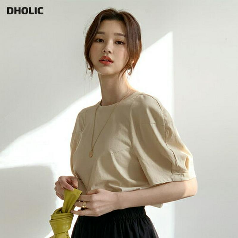 ラウンドネックパフTシャツ・全4色・t55728 レディース 【tops】【トップス Tシャツ 半袖 ハーフスリーブ パフスリー