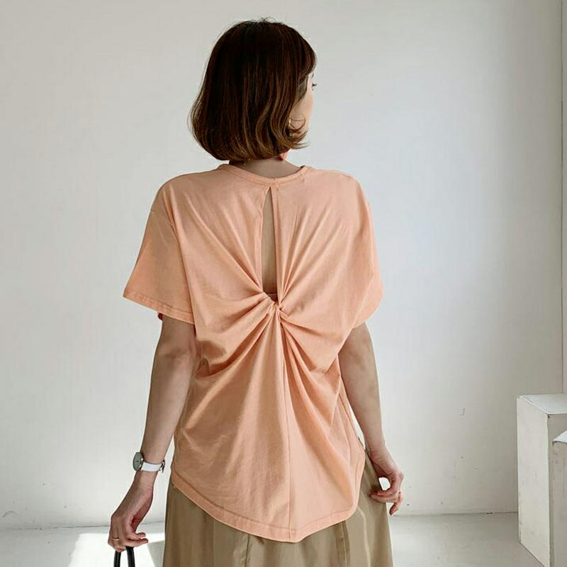 バックツイストTシャツ・全5色・b55729 レディース 【tops】【トップス Tシャツ バックツイスト 背中見せ バックシャ