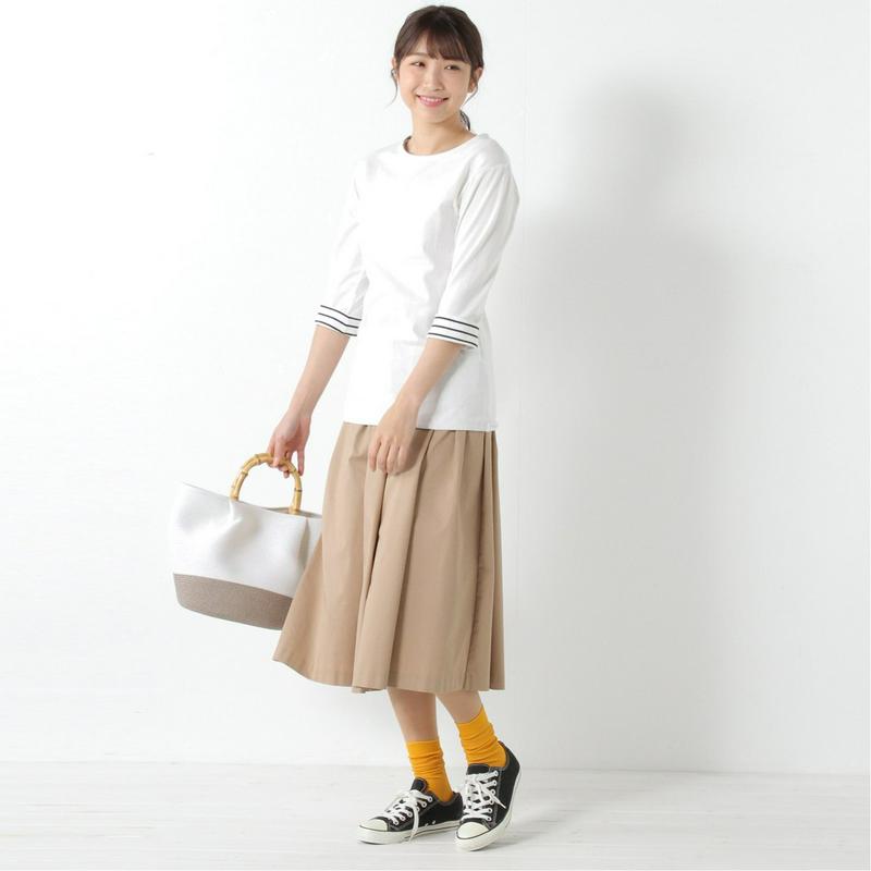 袖折り返して可愛い◎コットン１００％トリミングチュニック