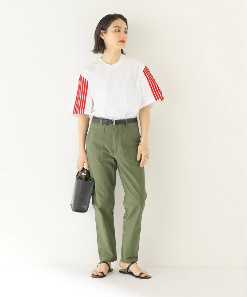 【DIMA LEU/ディマレウ】 WHITE-TEE SLEEVE RED：Tシャツ（JOURNAL STANDARD relu
