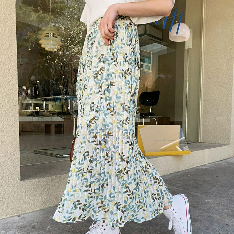 リーフパターンスカート・全3色・b55299 レディース【sk】【スカート ロングスカート ロング丈 プリーツ パターン カジュ