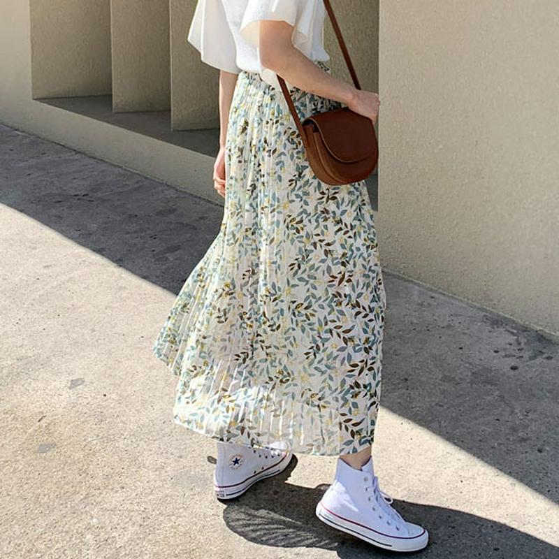 リーフパターンスカート・全3色・b55299 レディース【sk】【スカート ロングスカート ロング丈 プリーツ パターン カジュ