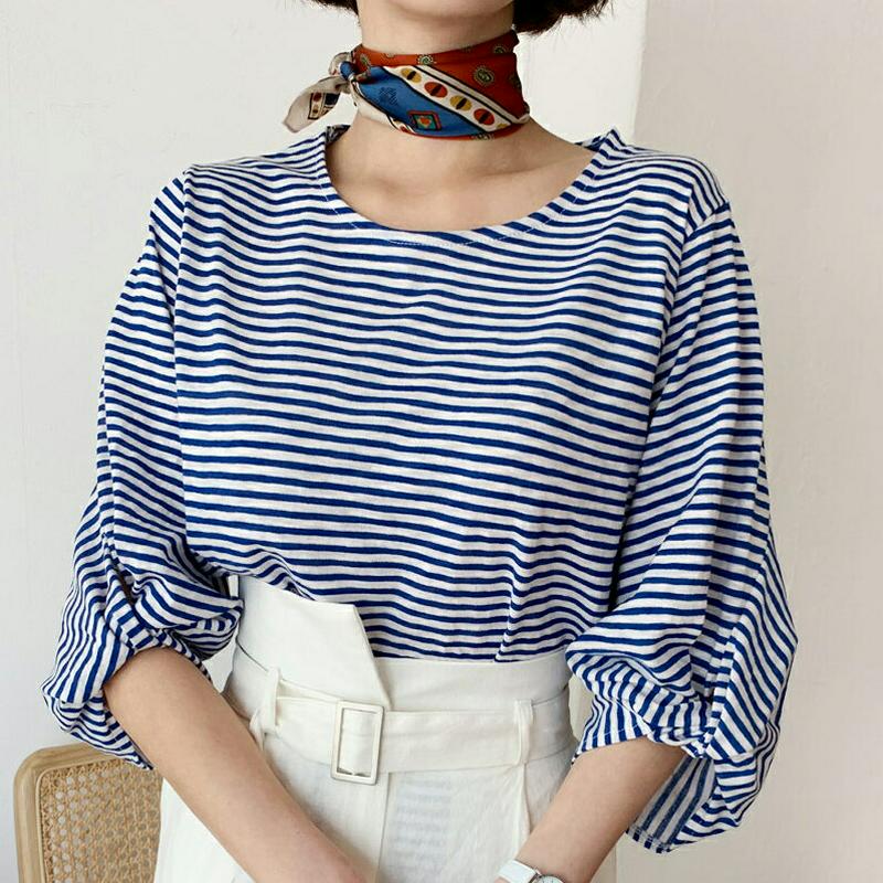 ボーダーツイストスリーブTシャツ・全3色・t55281 レディース【tops】【トップス Tシャツ 7分丈 ラウンドネック ボー