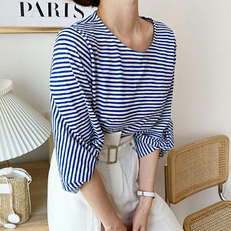 ボーダーツイストスリーブTシャツ・全3色・t55281 レディース【tops】【トップス Tシャツ 7分丈 ラウンドネック ボー