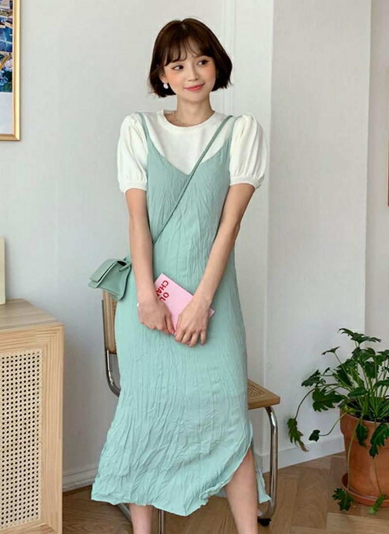 リンクルキャミワンピース・全3色・b55290 レディース【ops】【ワンピース ロングワンピース ロング丈 キャミワンピース 