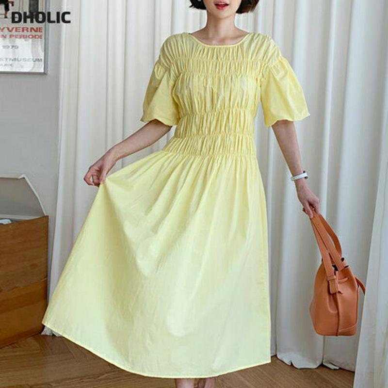 パフスリーブギャザーワンピース・全2色・t55292 レディース【ops】【ワンピース ロングワンピース ロング丈 半袖 ラウン