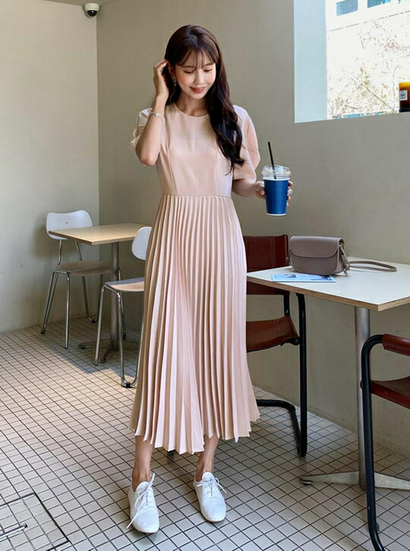 ベルト付プリーツワンピース・全2色・t55294 レディース【ops】【ワンピース ロングワンピース ロング丈 半袖 ハーフスリ