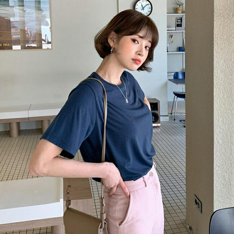 ラウンドネックTシャツ・全5色・55278 レディース【tops】【トップス Tシャツ 半袖 ラウンドネック 無地 カジュアル 