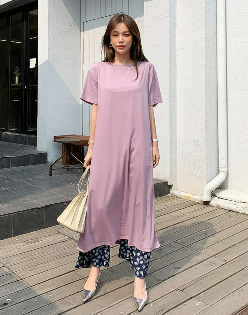 ラウンドネックワンピース・全5色・b61755 レディース【ops】【ワンピース ロング ロングワンピース ラウンドネック 半袖