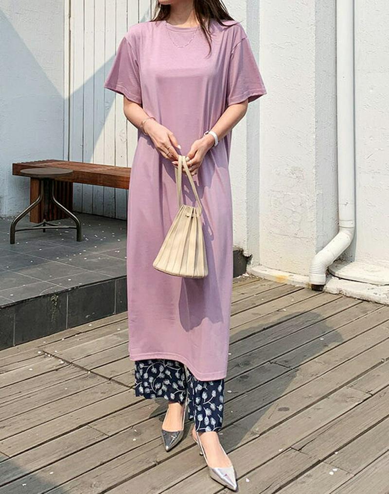 ラウンドネックワンピース・全5色・b61755 レディース【ops】【ワンピース ロング ロングワンピース ラウンドネック 半袖