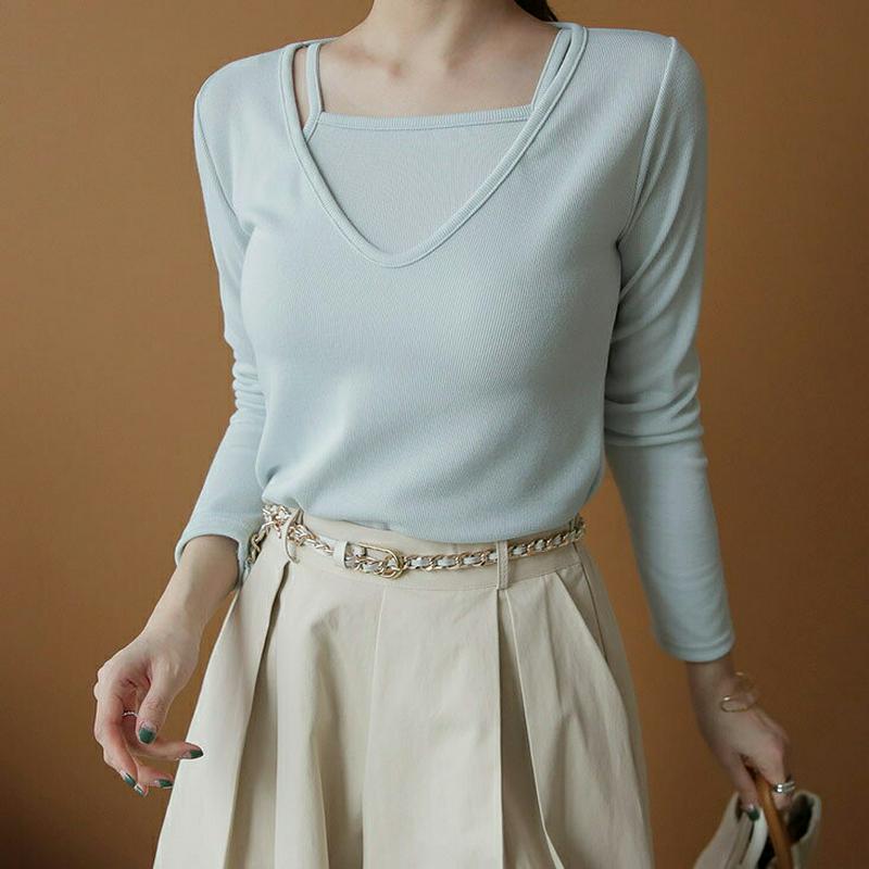 キャミ&VネックTシャツSET・全4色・t61371 レディース【tops】【トップス セット商品 Tシャツ 長袖 キャミソール