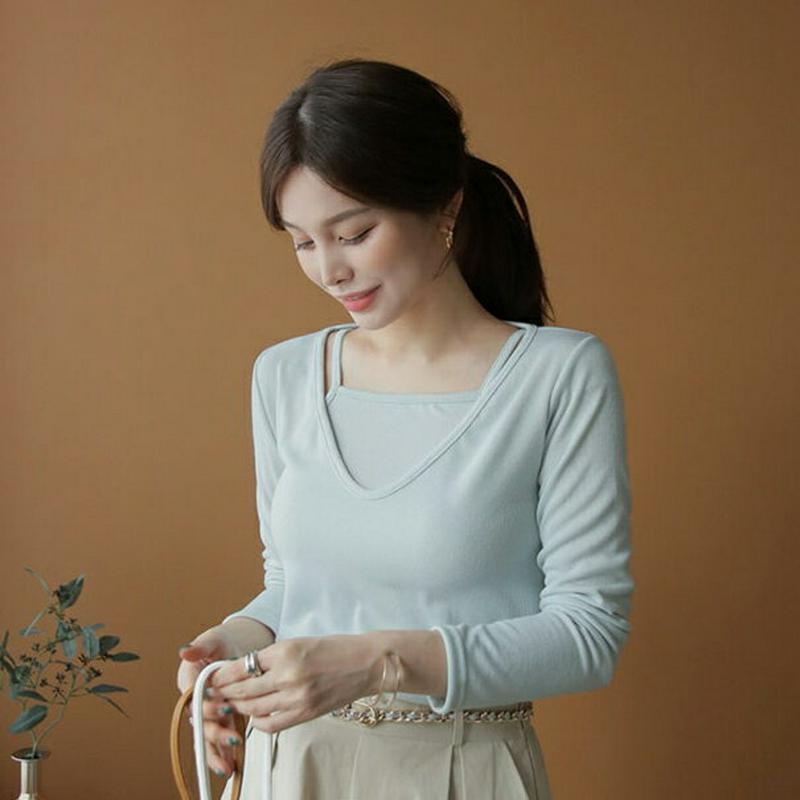 キャミ&VネックTシャツSET・全4色・t61371 レディース【tops】【トップス セット商品 Tシャツ 長袖 キャミソール