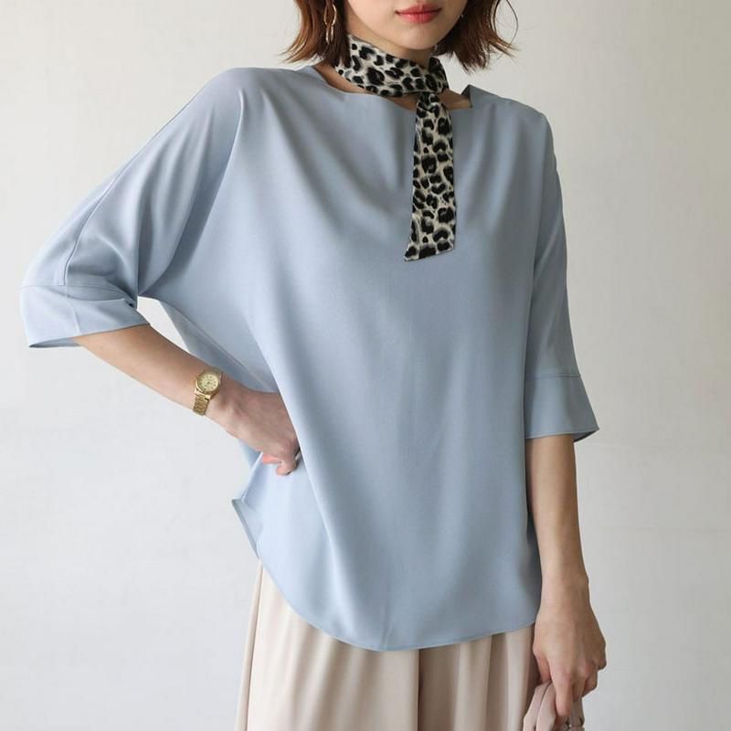 ≪人気商品再入荷≫スクエアラグランブラウス・全4色・b55765 レディース【bl】 トップス ブラウス 七分袖 7分袖 スクエアネック 無地 カジュアル シンプル フェミニン 水色 春 夏
