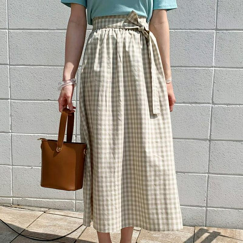 リボンチェックフレアスカート・全2色・t55785 レディース【sk】【スカート ロングスカート ロング丈 リボン チェック フ