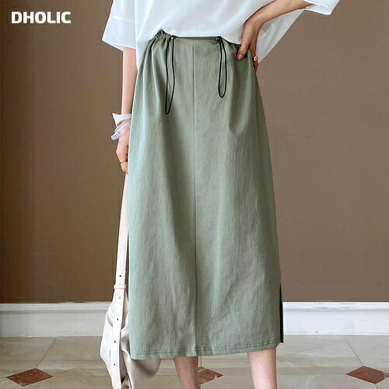 スリットドロストスカート・全4色・t55782 レディース【sk】【スカート ロングスカート ロング丈 スリット 綿 コットン 