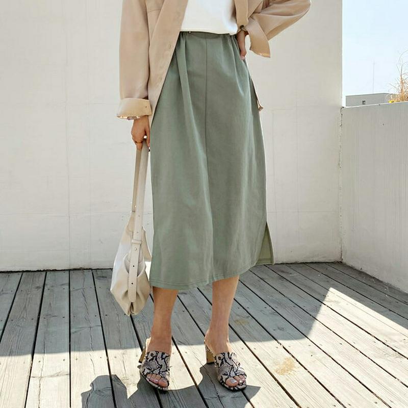 スリットドロストスカート・全4色・t55782 レディース【sk】【スカート ロングスカート ロング丈 スリット 綿 コットン 
