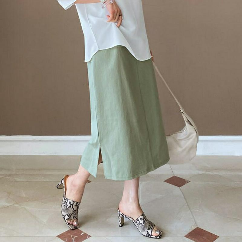 スリットドロストスカート・全4色・t55782 レディース【sk】【スカート ロングスカート ロング丈 スリット 綿 コットン 