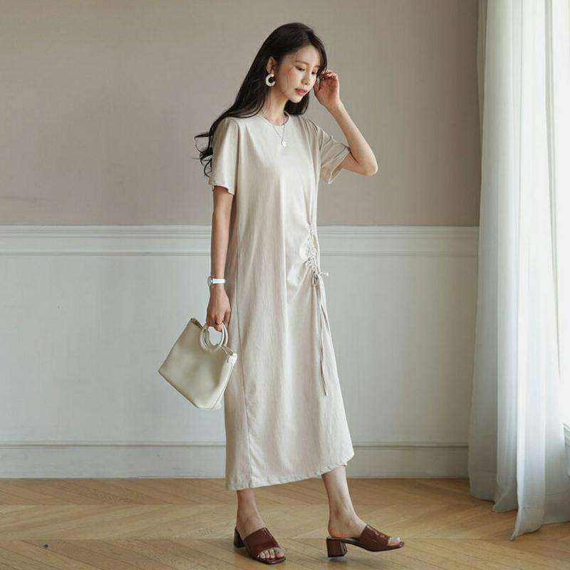 ドロスト半袖ワンピース・全3色・b55771 レディース【ops】【ワンピース ロングワンピース ロング丈 半袖 ラウンドネック