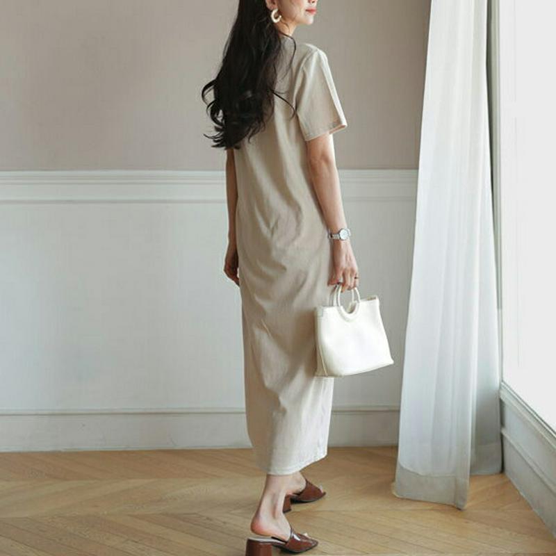 ドロスト半袖ワンピース・全3色・b55771 レディース【ops】【ワンピース ロングワンピース ロング丈 半袖 ラウンドネック