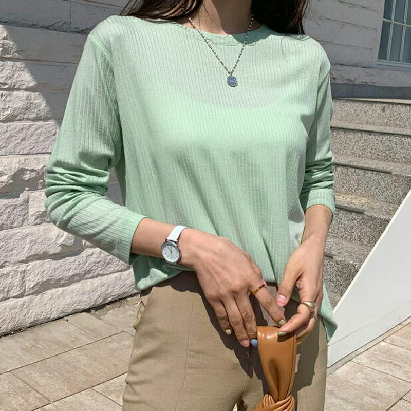 リブラウンドネックTシャツ・全6色・t55760 レディース【tops】【トップス Tシャツ 長袖 ラウンドネック 透け感 シア