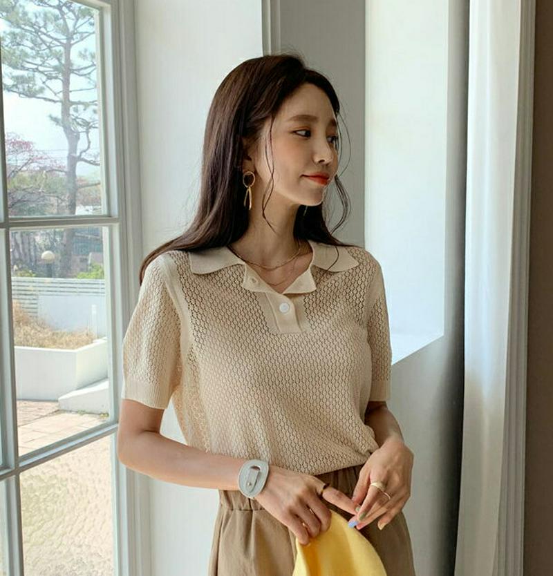 パンチングカラーニット・全4色・55756 レディース【tops】【トップス ニット 半袖 パンチング カラー 透け感 シアー 