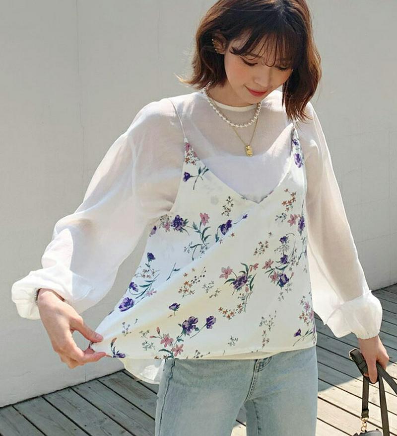 Vネック花柄スリーブレス・全4色・t55762 レディース【tops】【トップス スリーブレス Vネック レイヤード 花柄 フラ
