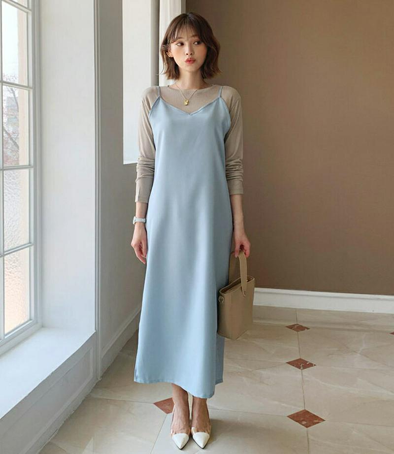 Vネックスリーブレスワンピース・全3色・b55768 レディース【ops】【ワンピース ロングワンピース ロング丈 スリーブレス