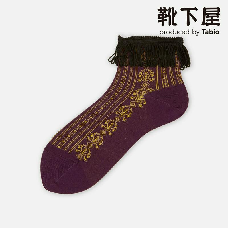 【あす楽】【靴下屋】 フリンジエスニックレース柄ショートソックス / 靴下 タビオ Tabio くつ下 ショート レディース 日