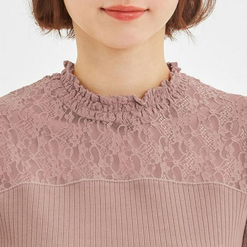 レースコンビネーションパフスリーブプルオーバー(半袖)Q